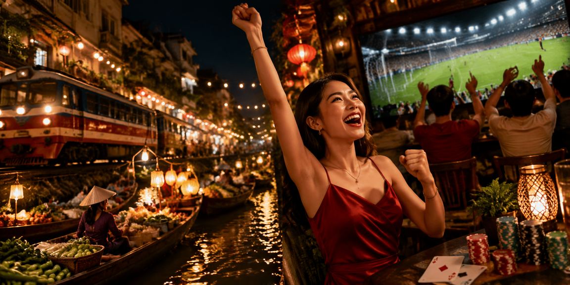 Sân chơi casino hiện đại tại Hà Nội với đèn neon nổi bật
